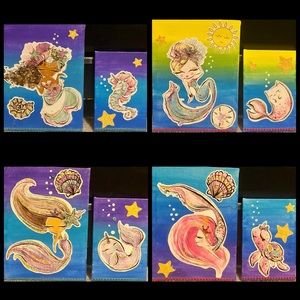 8 hand painted mermaid canvases